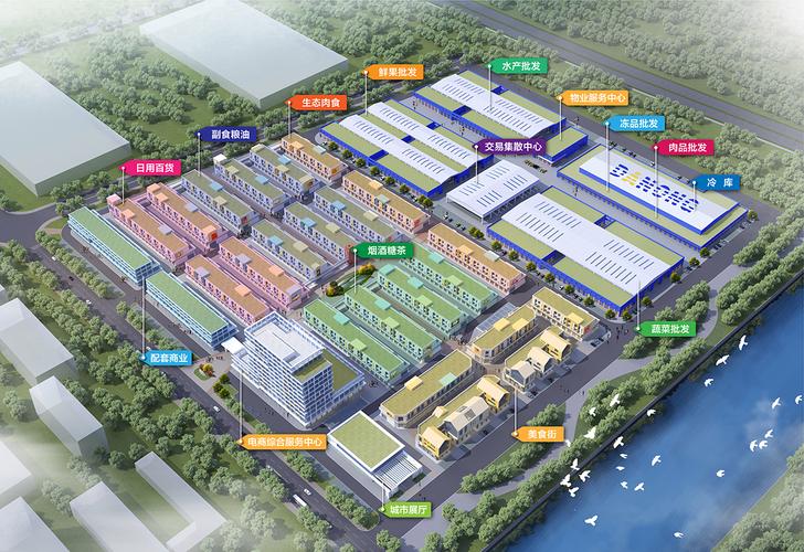 现代化农副产品批发交易中心,总占地面积220亩,总建筑面积约11